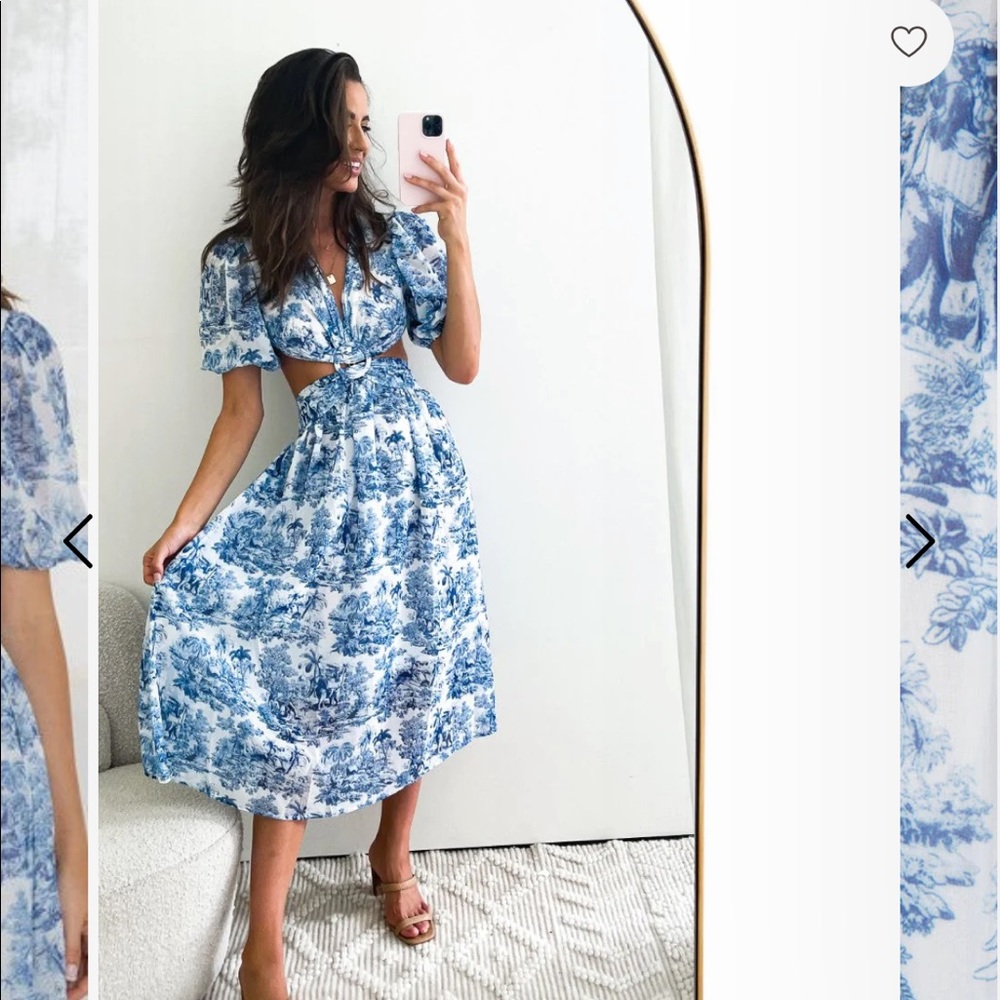 Blue & White Backless Cutout Dress